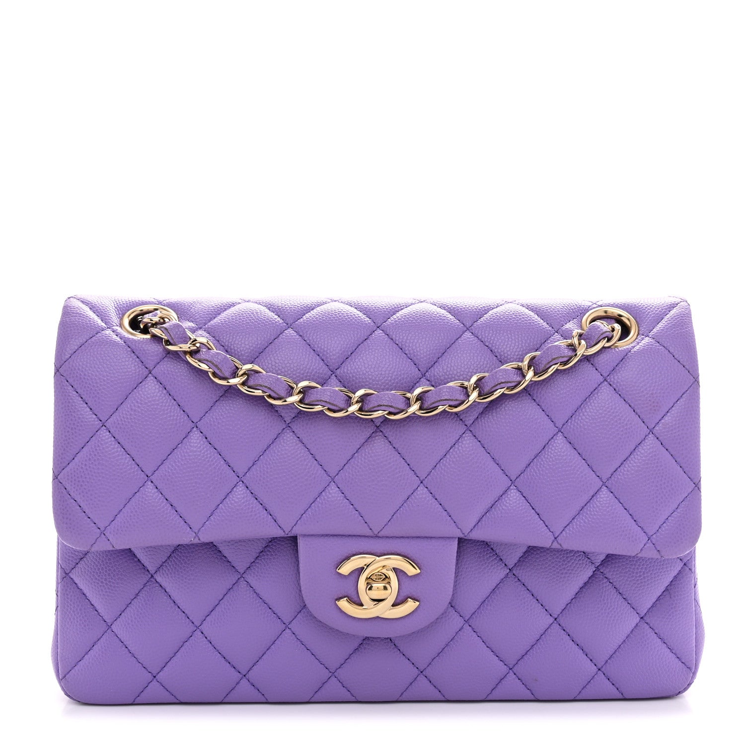 Caviar Quilted Small Double Flap Purple