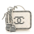 Caviar Quilted Striped Small CC Filigree Vanity Case White Black