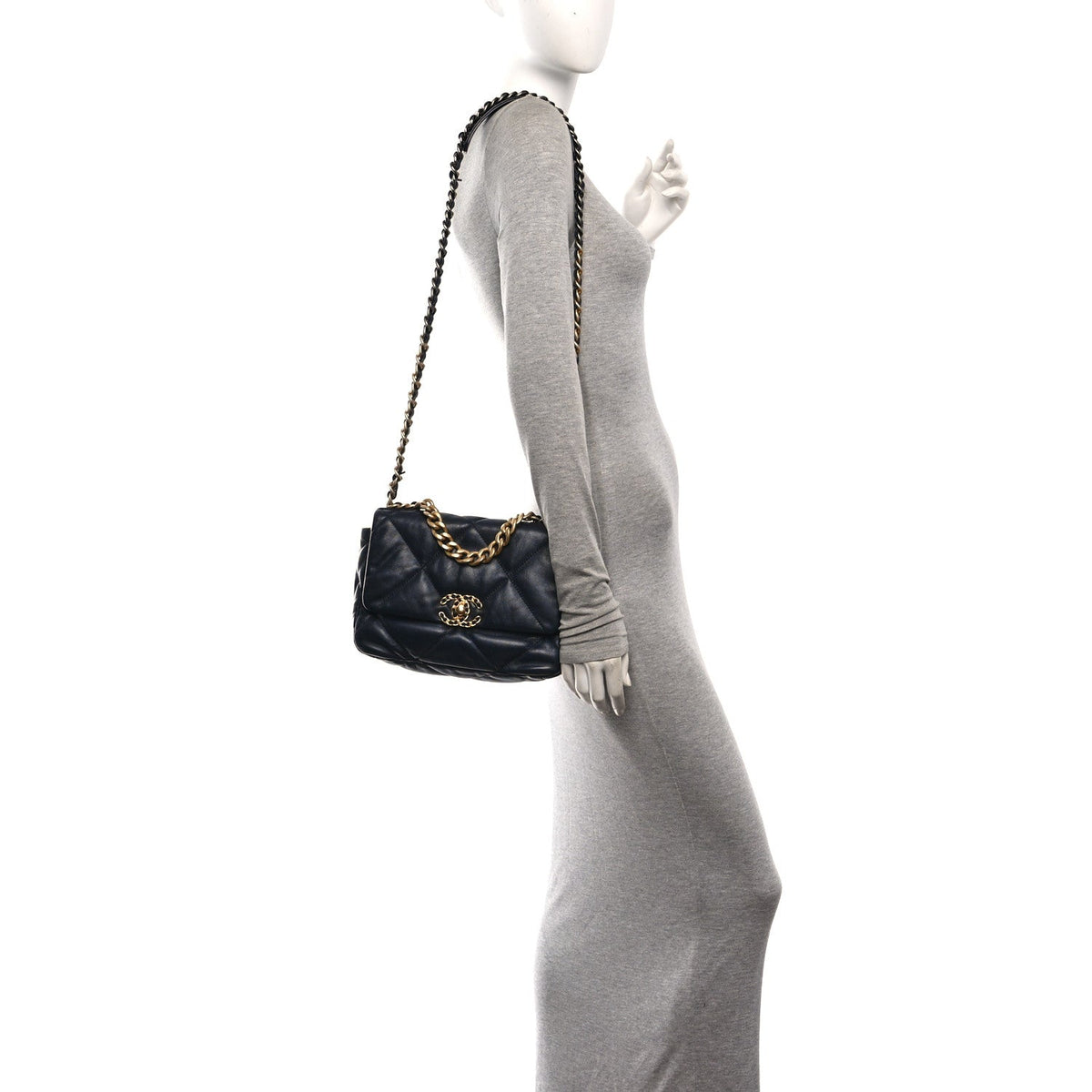 Goatskin Quilted Medium Chanel 19 Flap Navy Blue