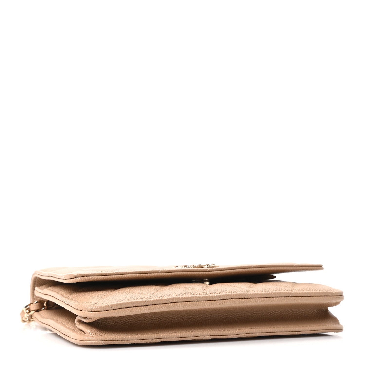 Caviar Quilted Crystal CC Wallet On Chain WOC Beige