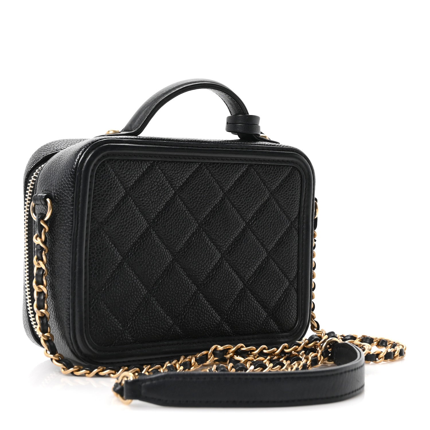 Caviar Quilted Small CC Filigree Vanity Case Black