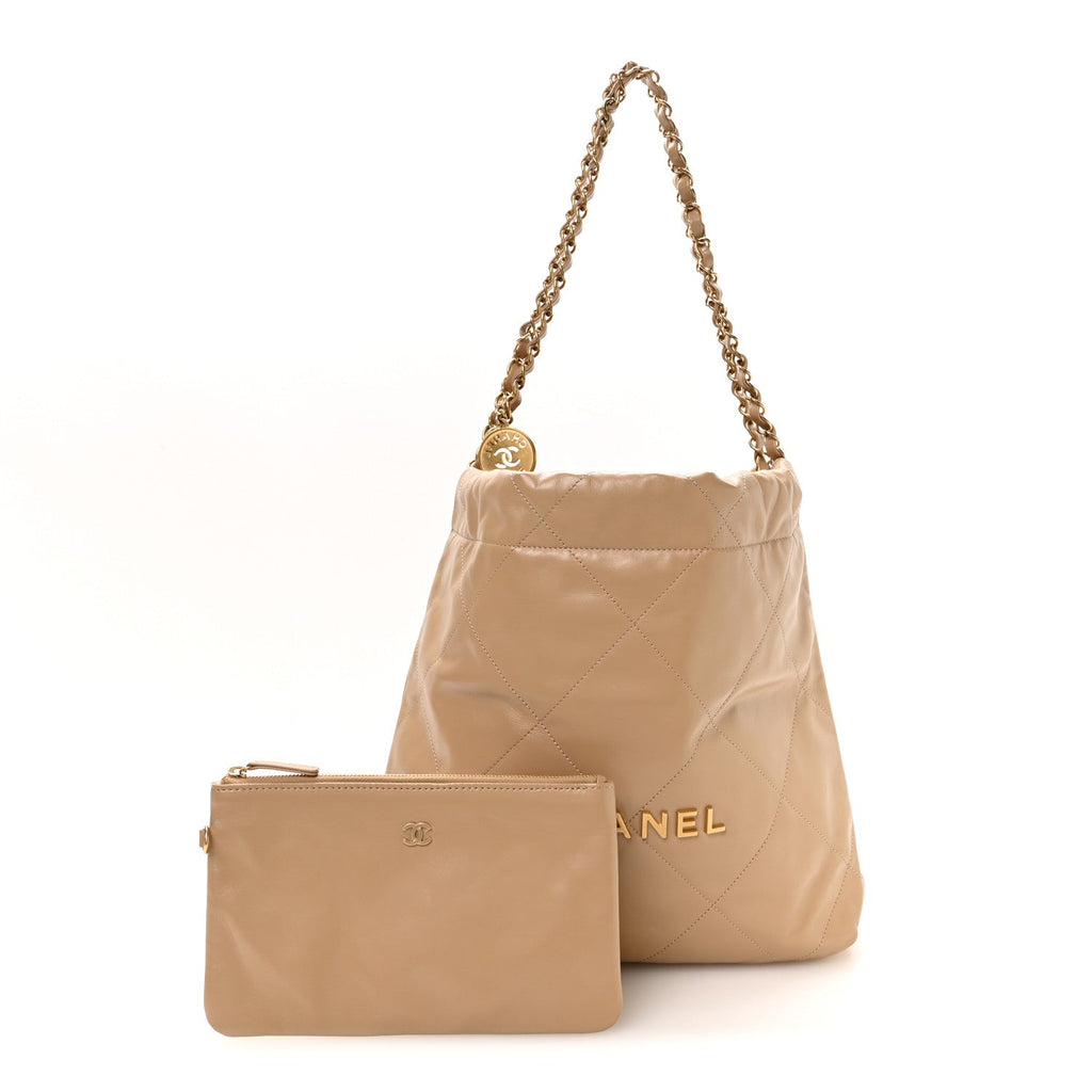 Shiny Calfskin Quilted Small Chanel 22 Beige