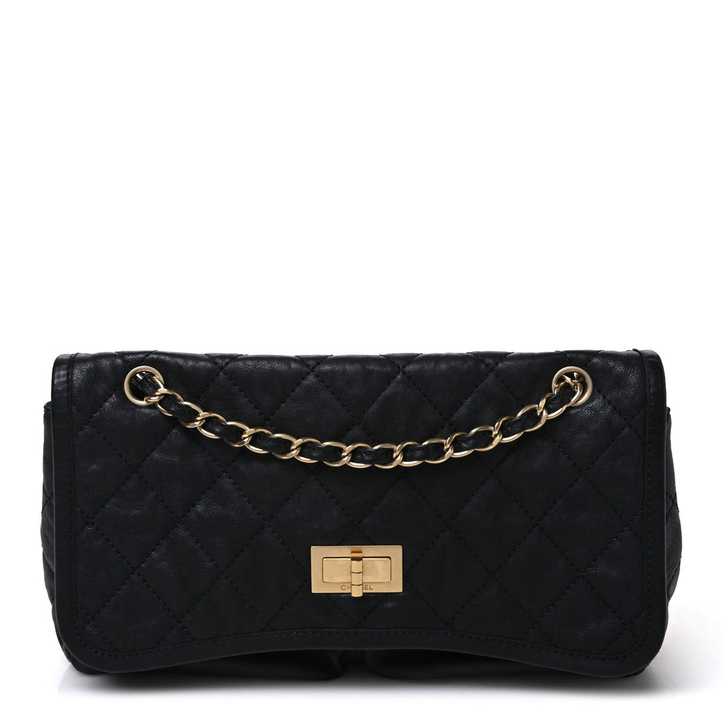 Aged Calfskin Quilted 2.55 Reissue Chain Flap Black