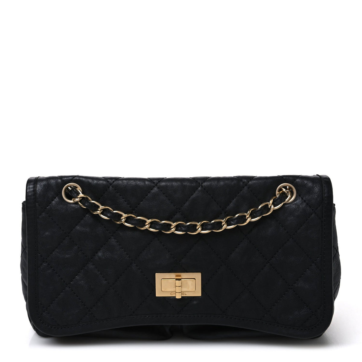 Aged Calfskin Quilted 2.55 Reissue Chain Flap Black