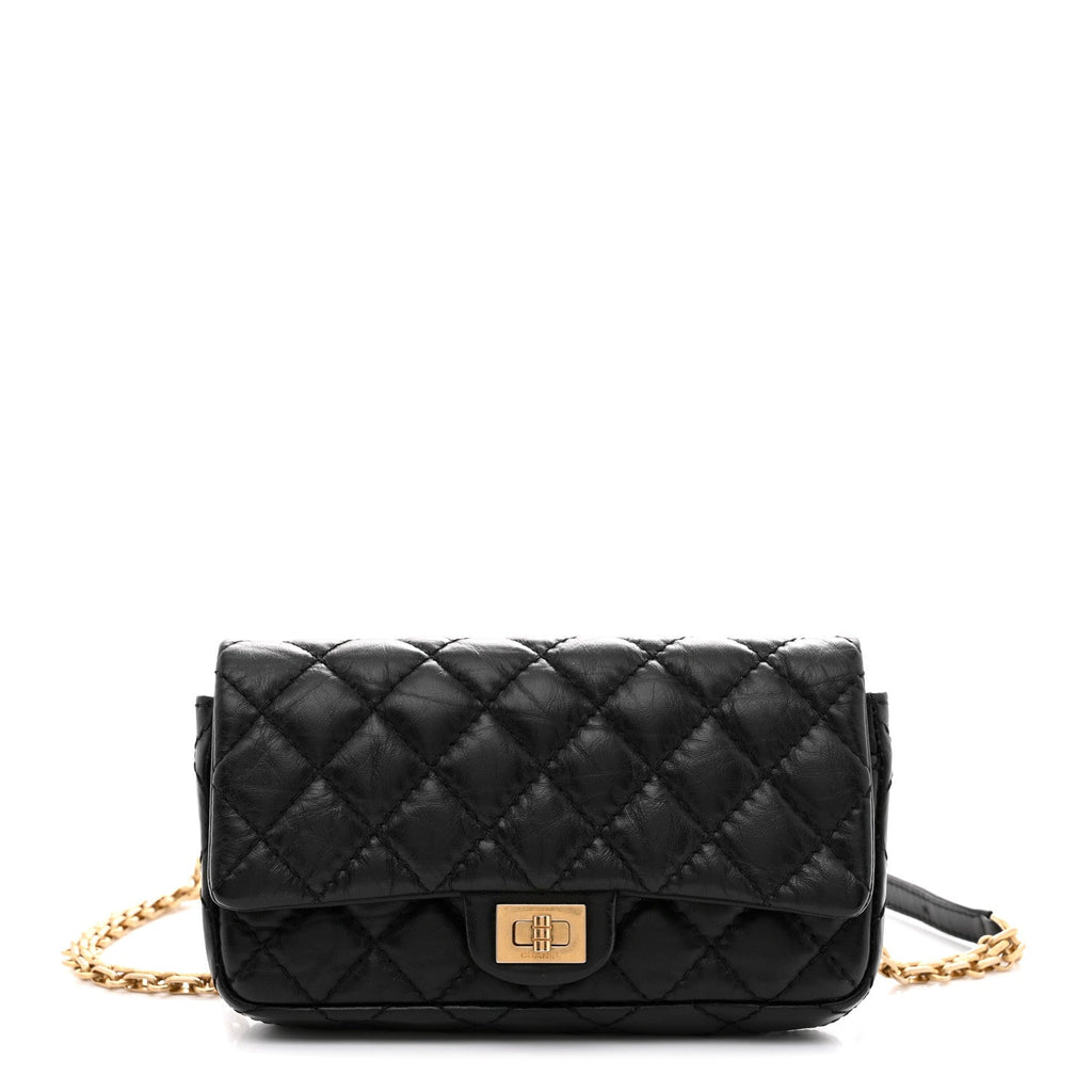 Aged Calfskin Quilted 2.55 Reissue Chain Waist Bag Black