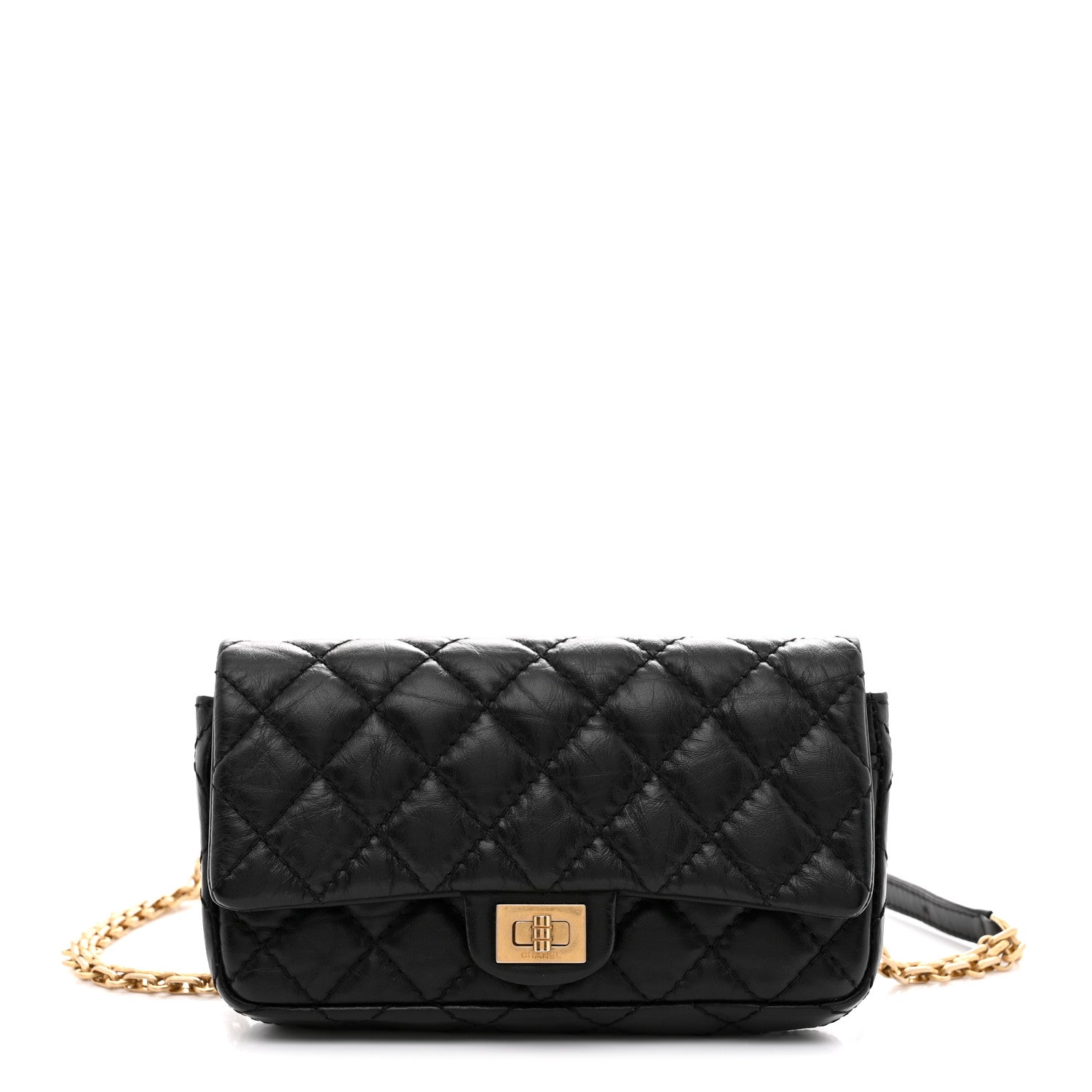Aged Calfskin Quilted 2.55 Reissue Chain Waist Bag Black
