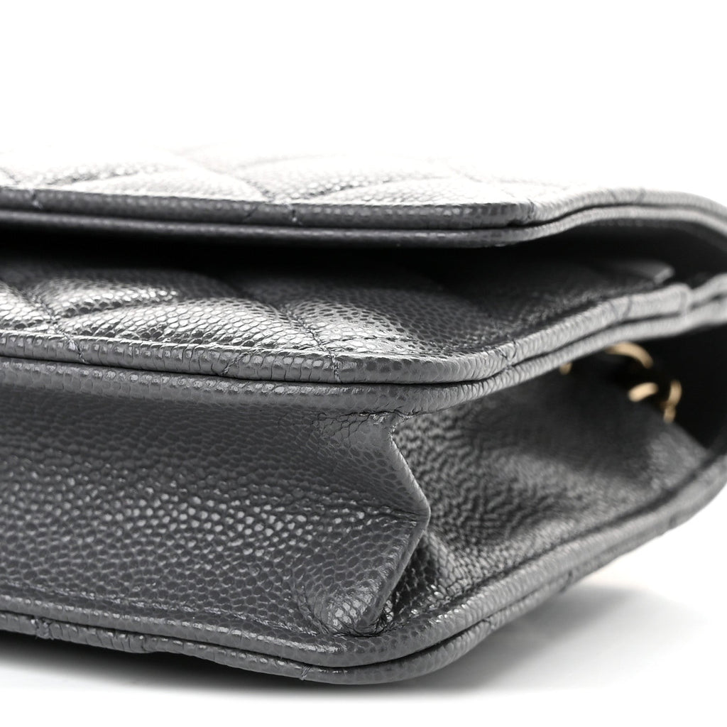 Caviar Quilted Wallet on Chain WOC Grey