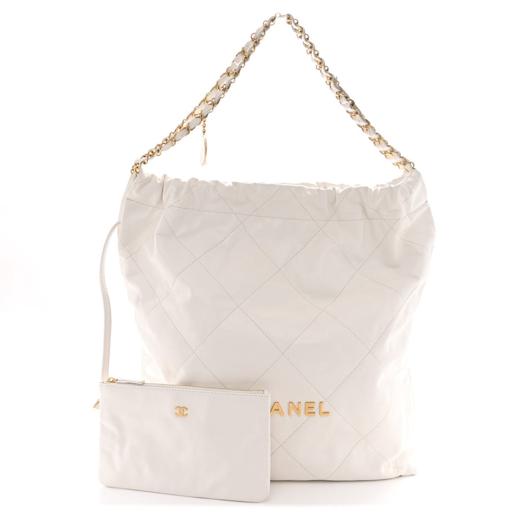 Shiny Calfskin Quilted Large Chanel 22 White
