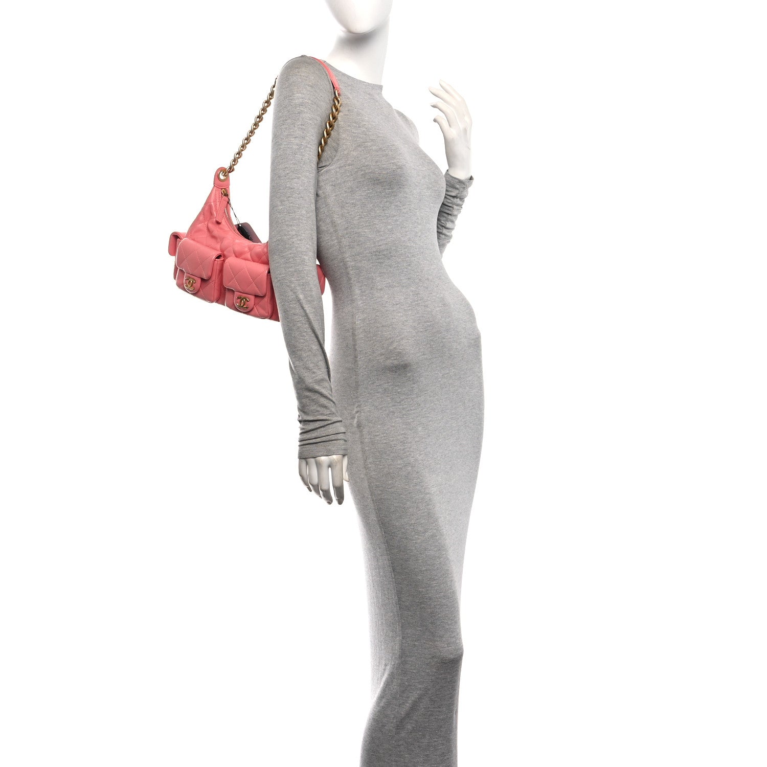 Shiny Lambskin Quilted Trendy Pockets Hobo Coral Pink