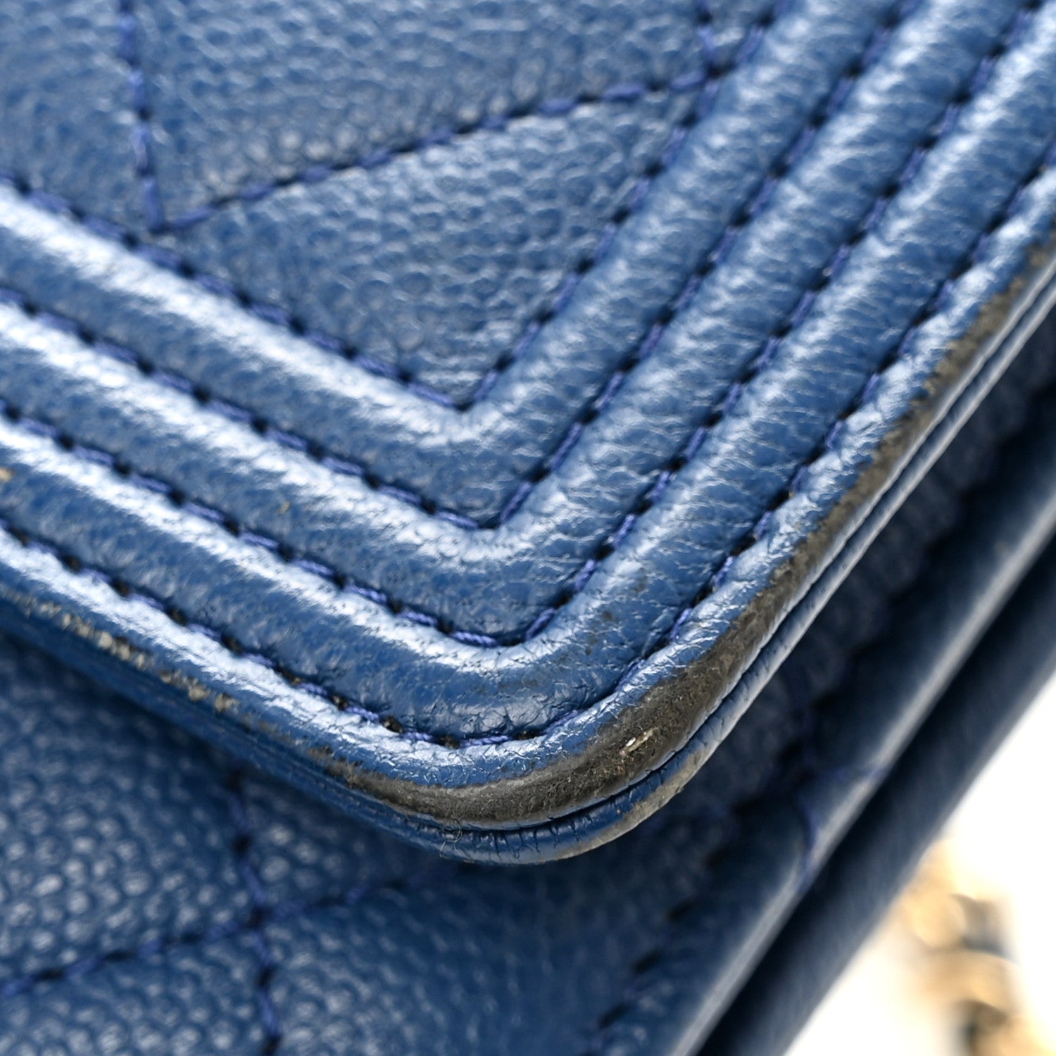 Caviar Quilted Boy Wallet On Chain WOC Dark Blue