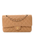 Caviar Quilted Medium Double Flap Beige
