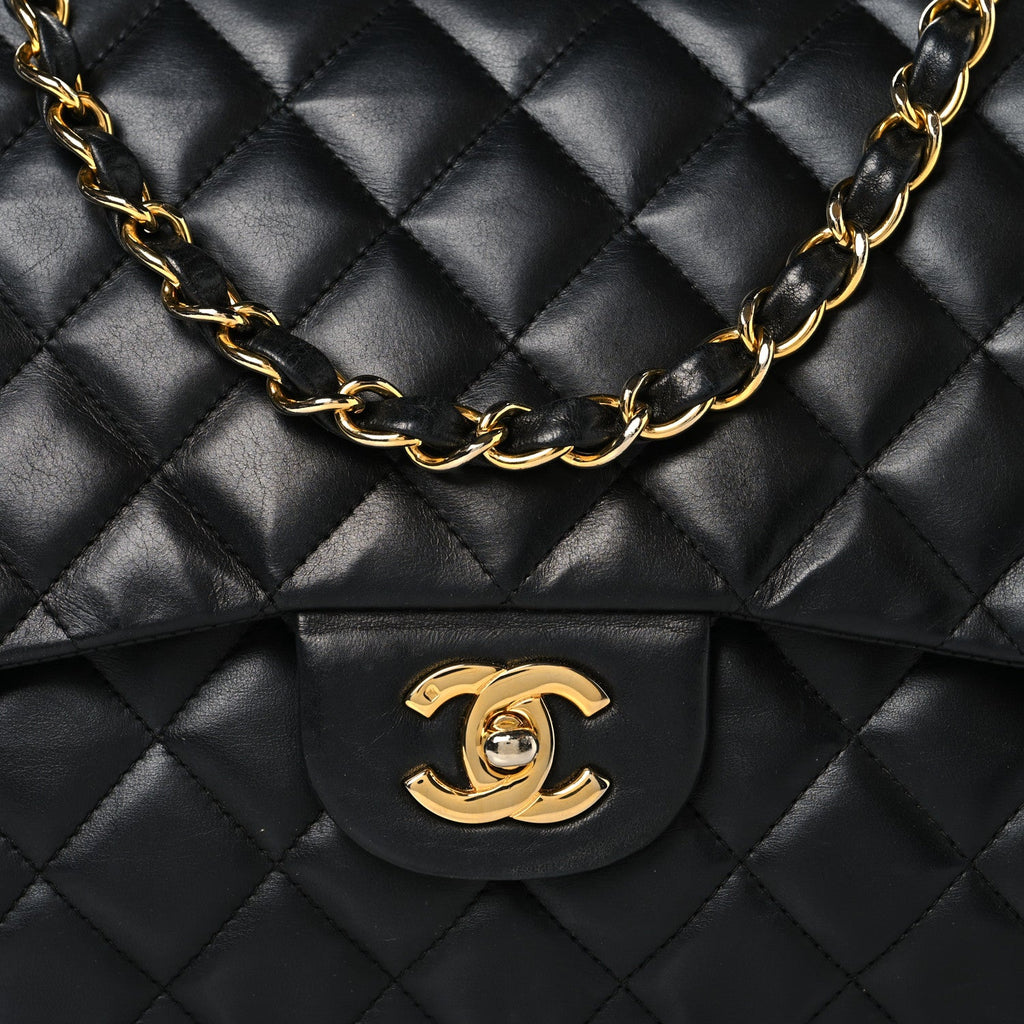 Lambskin Quilted Jumbo Double Flap Black