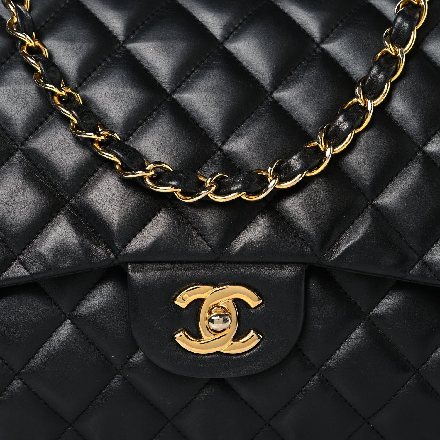 Lambskin Quilted Jumbo Double Flap Black