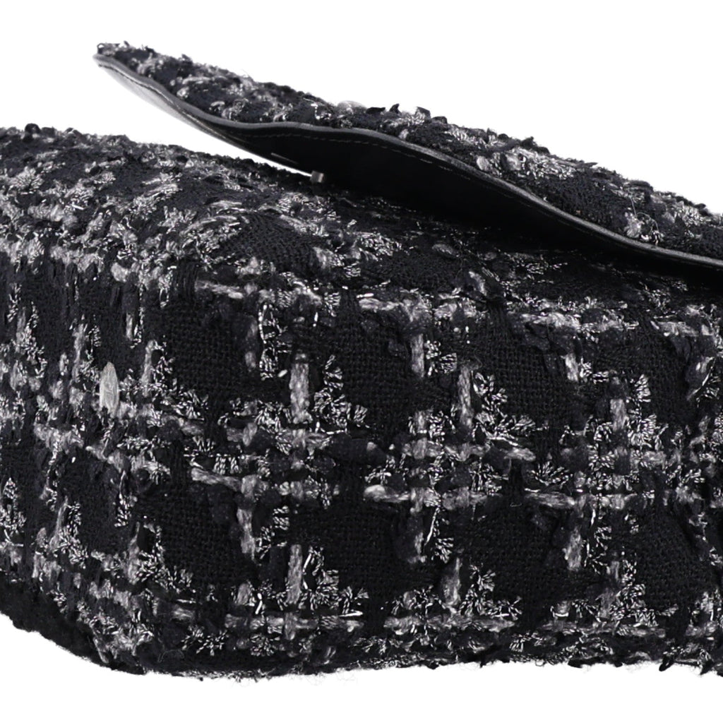 Shearling Tweed Medium Handle Boy Flap Black Grey