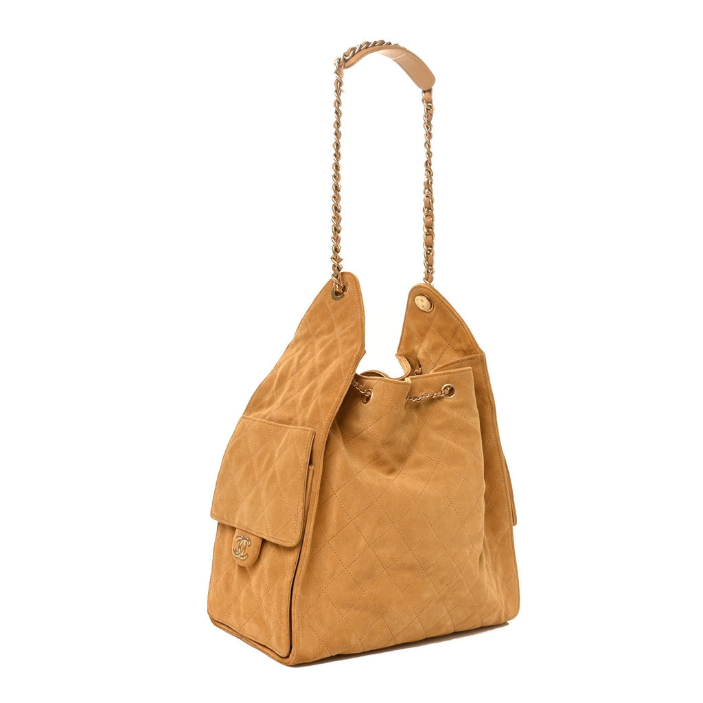 Suede Quilted Medium Chanel 25 Handbag Beige