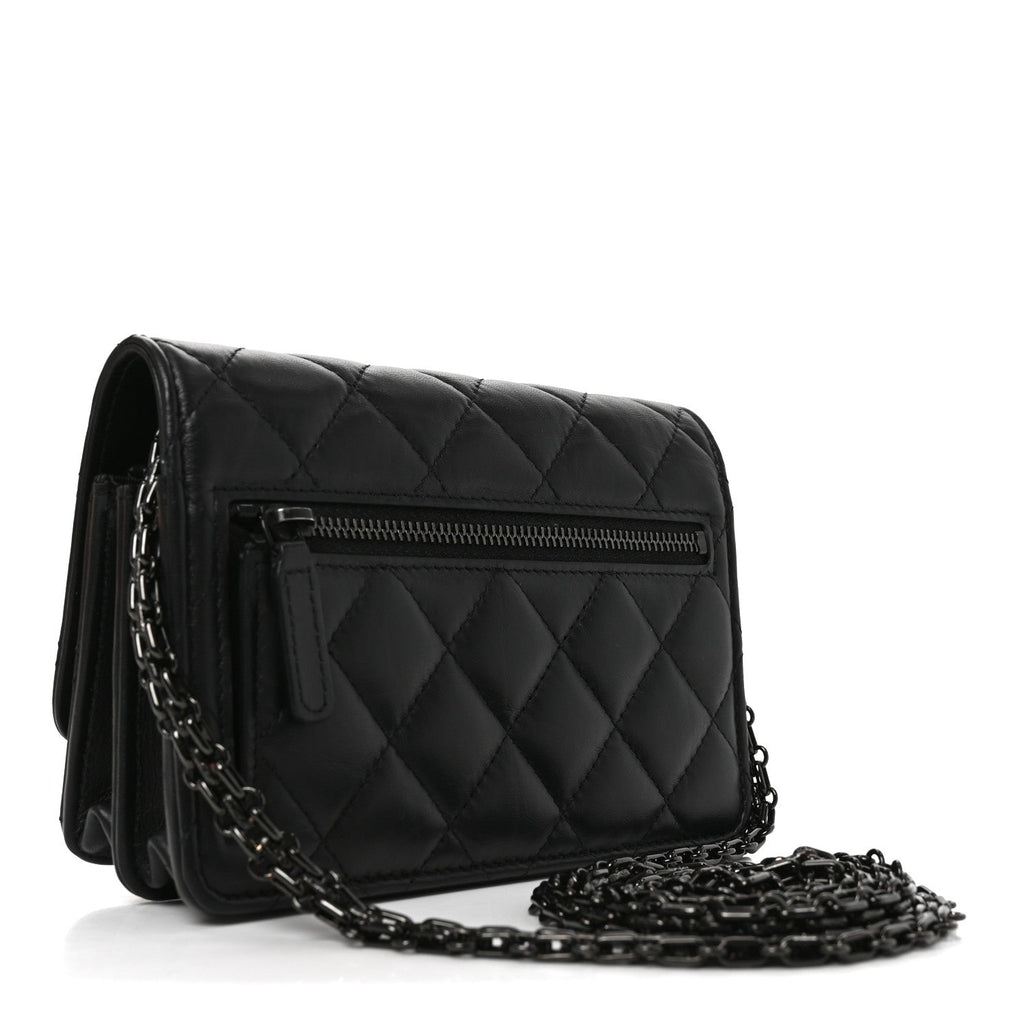 Aged Calfskin Quilted Mini Reissue Wallet On Chain WOC So Black