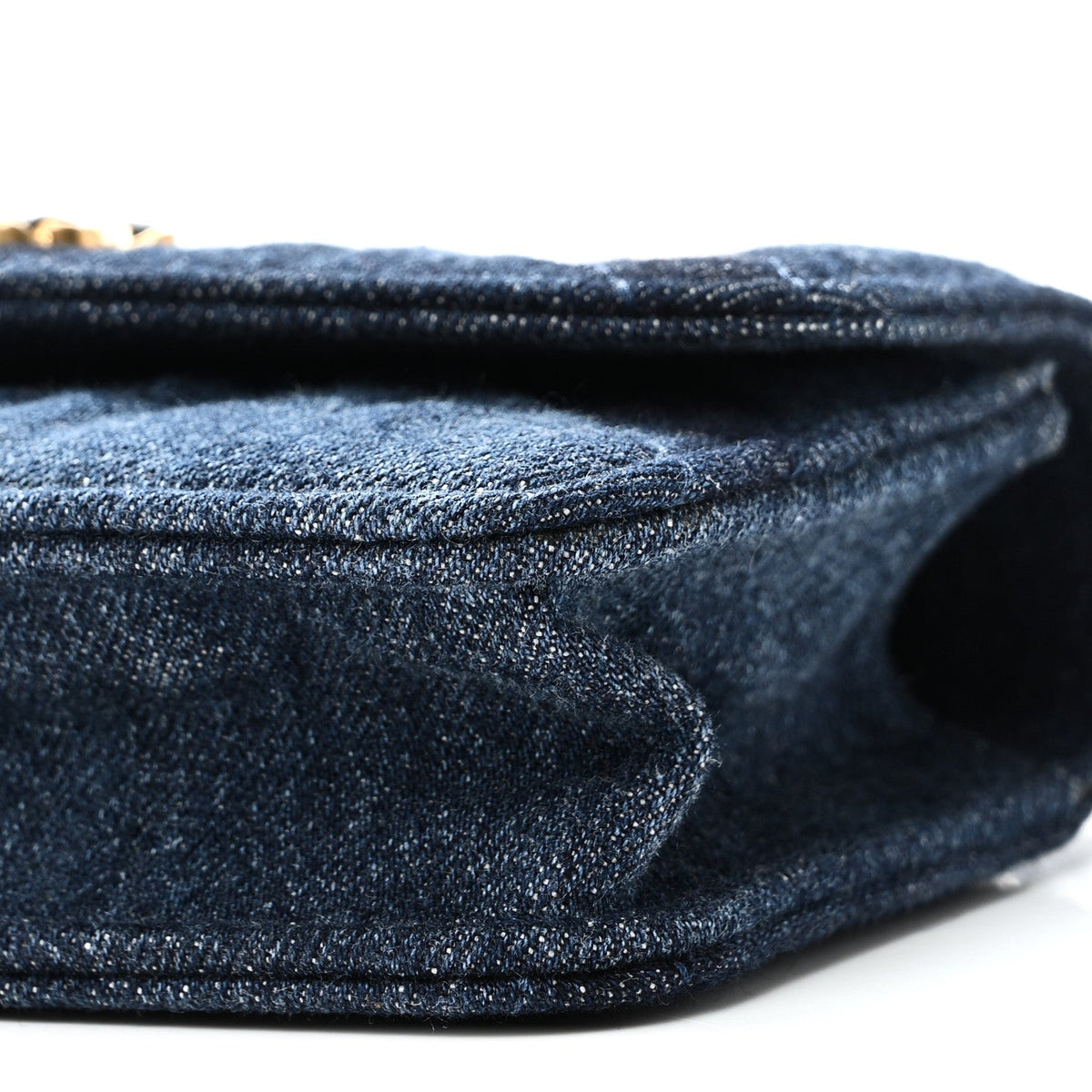 Denim Quilted Chanel 19 Flap Phone Holder With Chain Blue
