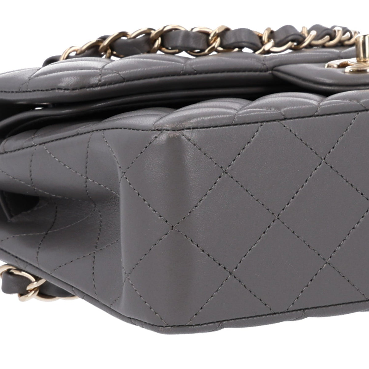 Lambskin Quilted Small Double Flap Grey