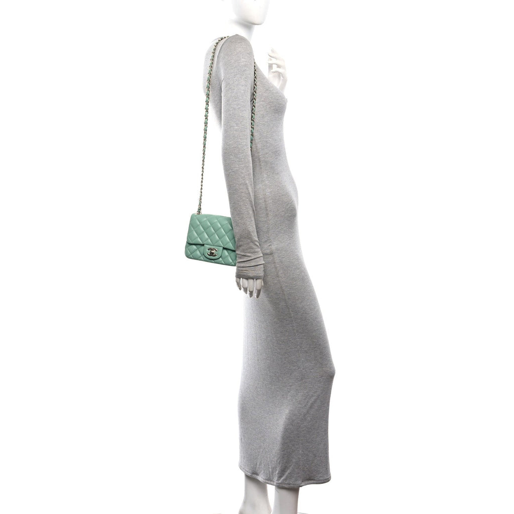 Lambskin Quilted Mini Square Flap Light Green
