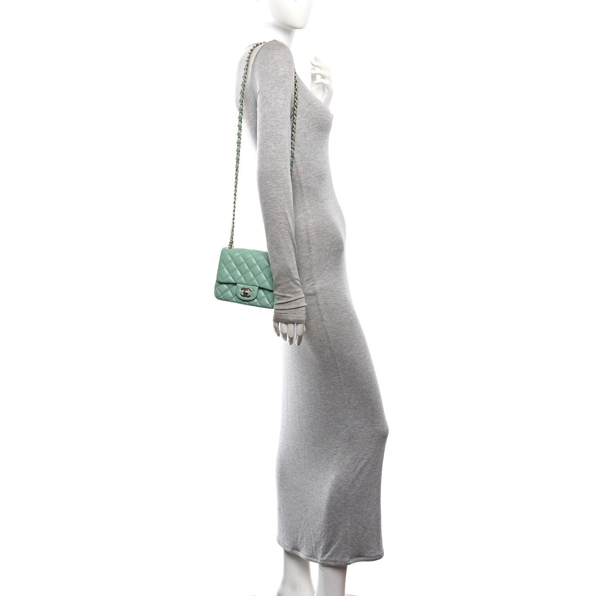 Lambskin Quilted Mini Square Flap Light Green