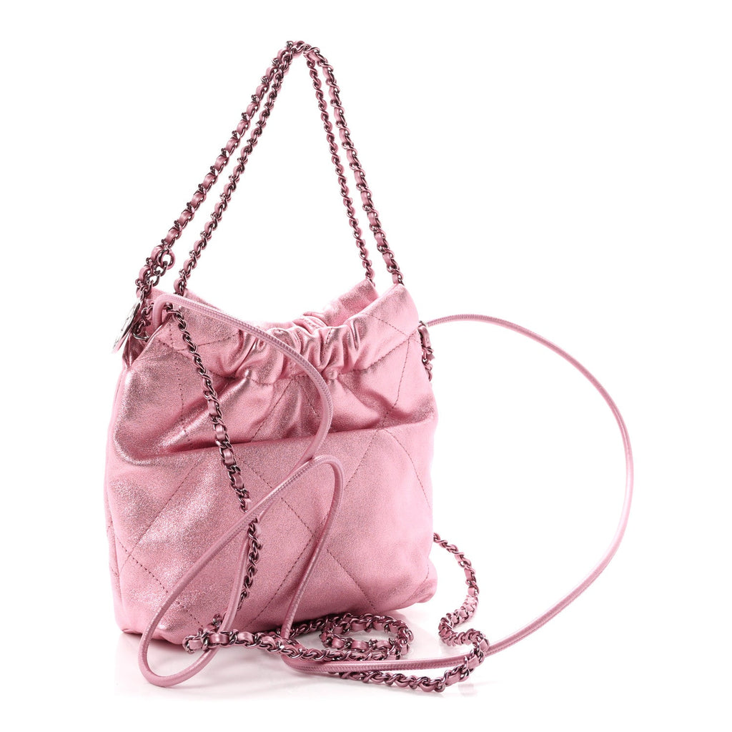 Metallic Lambskin Lacquered Monochrome Quilted Mini Chanel 22 Pink
