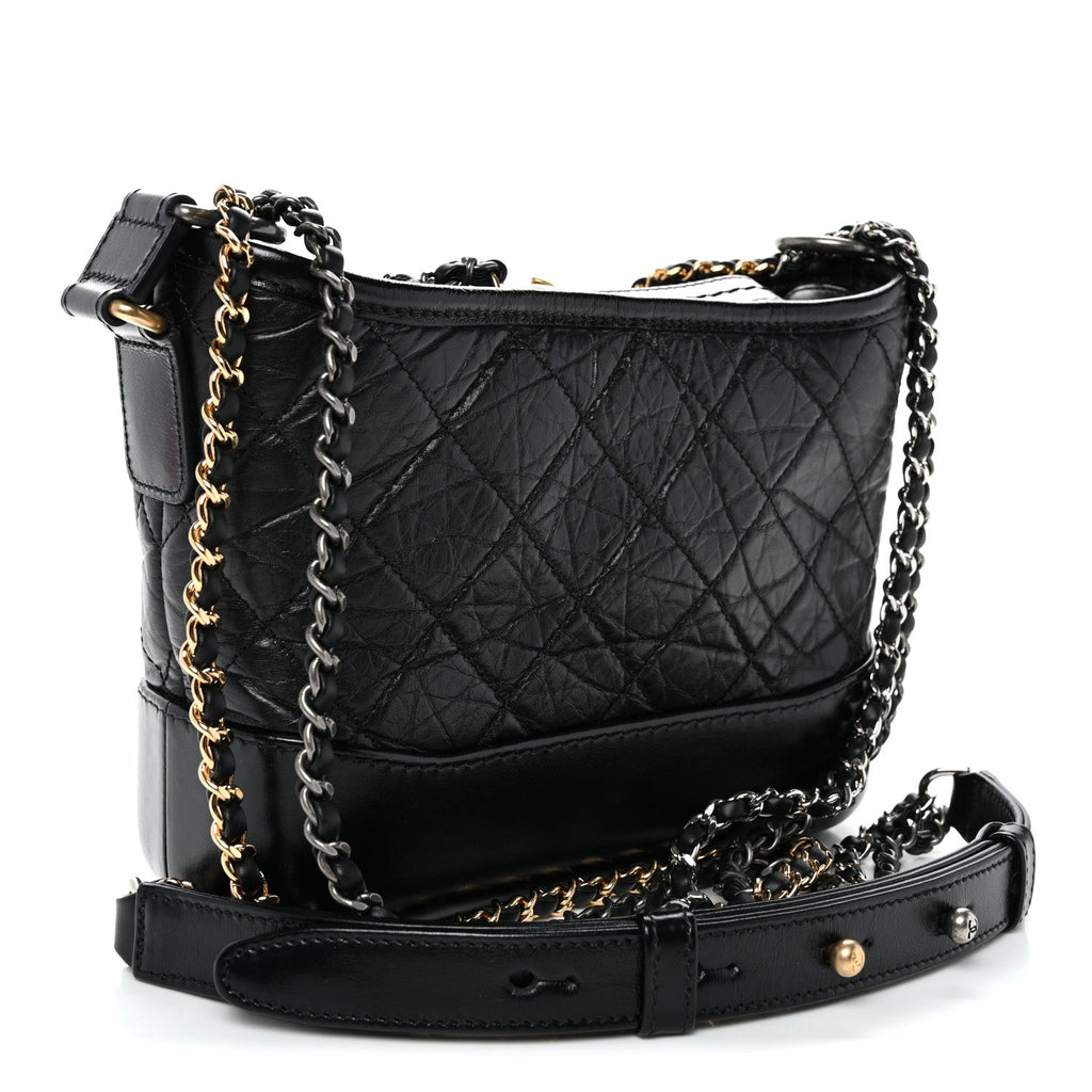 Aged Calfskin Quilted Small Gabrielle Hobo Black