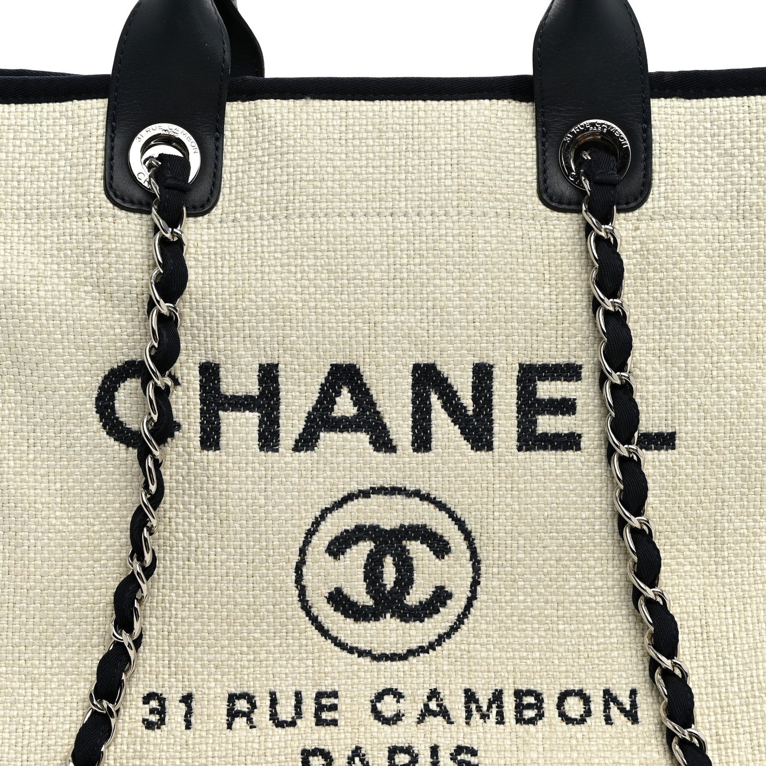 Woven Straw Raffia Medium Deauville Tote White Navy