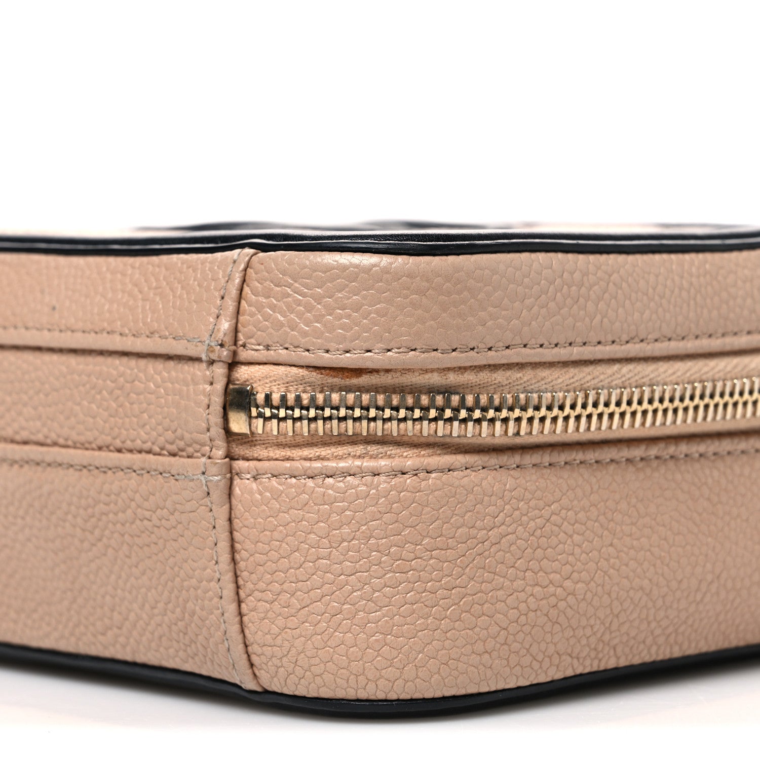 Caviar Quilted Small CC Filigree Vanity Case Beige Black