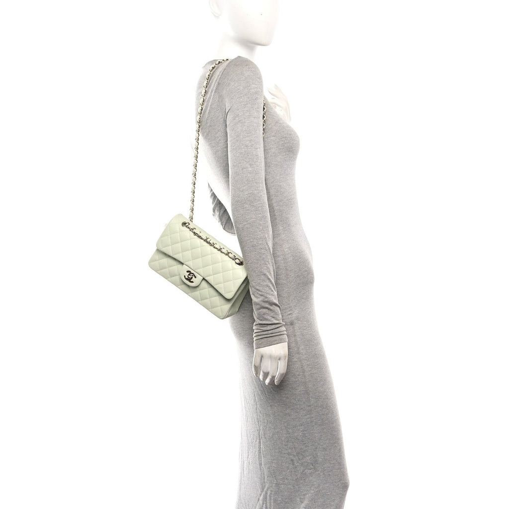 Caviar Quilted Small Double Flap Light Green