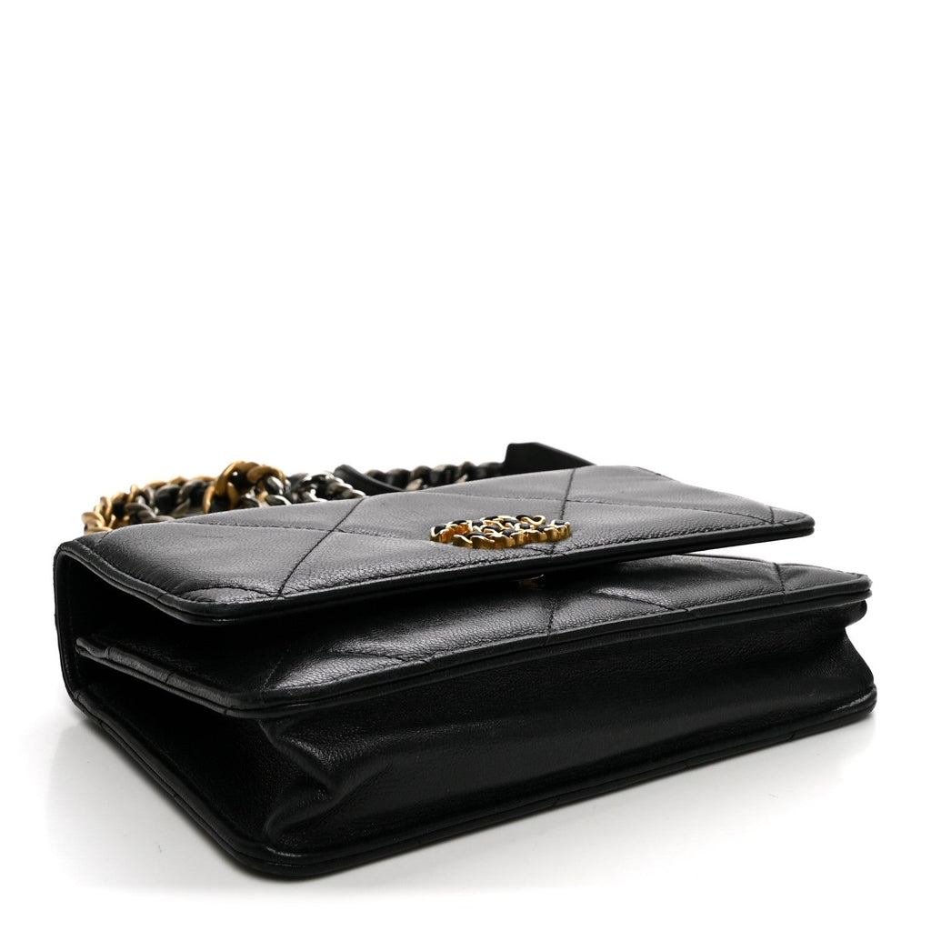 Goatskin Quilted Chanel 19 Wallet On Chain WOC Black