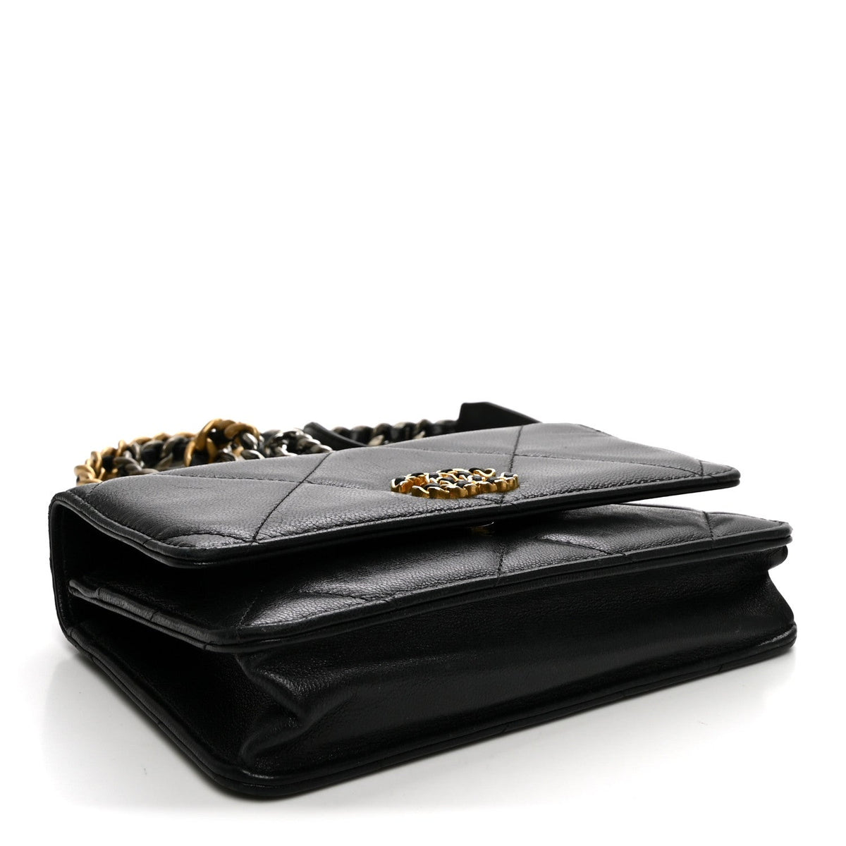 Goatskin Quilted Chanel 19 Wallet On Chain WOC Black