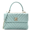 Lambskin Chevron Quilted Small Trendy CC Flap Dual Handle Bag Light Blue