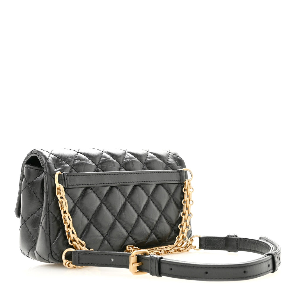 Aged Calfskin Quilted 2.55 Reissue Chain Waist Bag Black