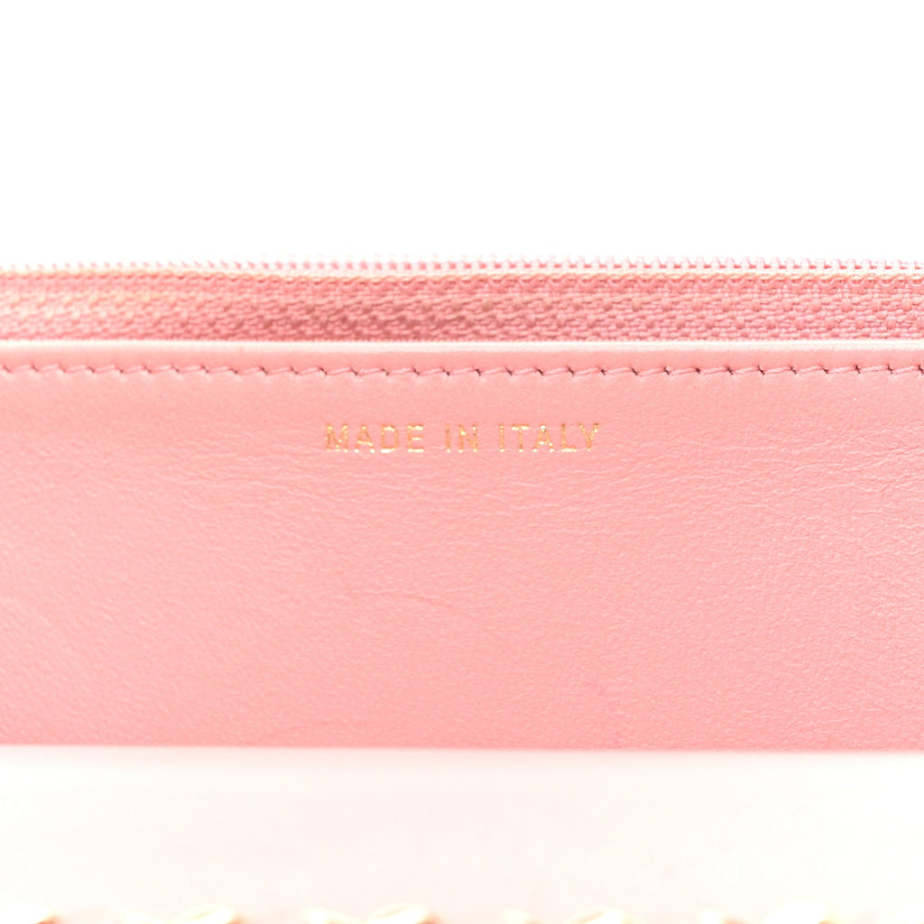 Lambskin Chevron Quilted Trendy CC Wallet On Chain WOC Pink