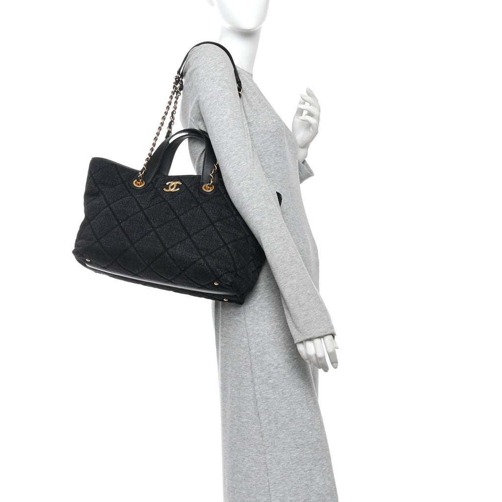 Denim Calfskin Quilted Small Deauville tote  Black