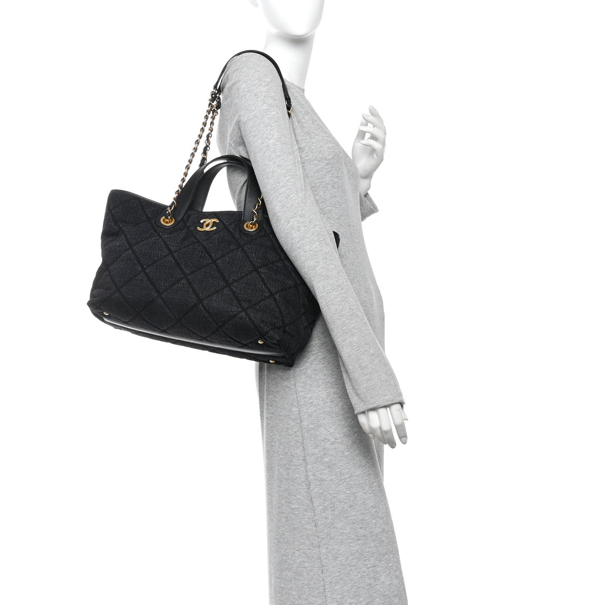 Denim Calfskin Quilted Small Deauville tote  Black