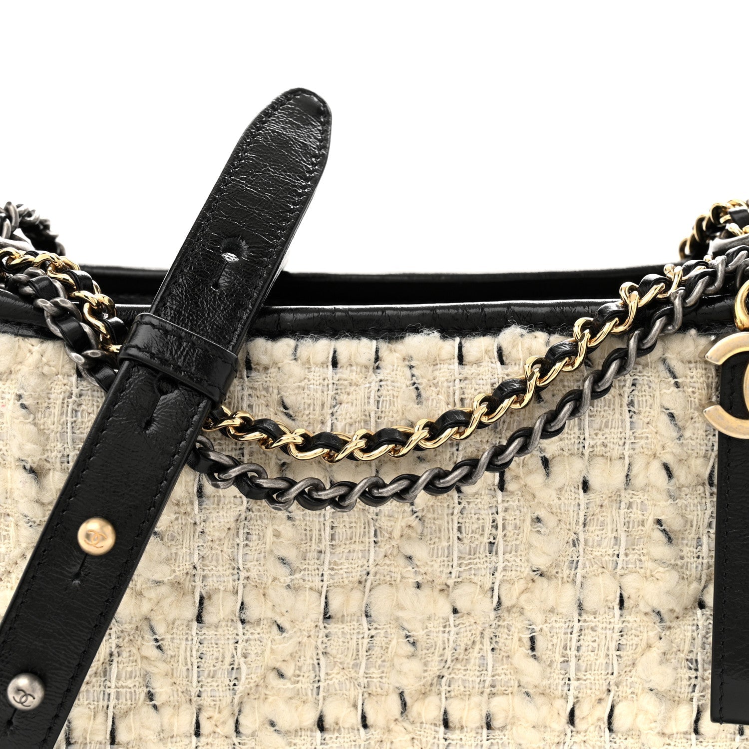 Tweed Calfskin Quilted Small Gabrielle Hobo Ivory Black