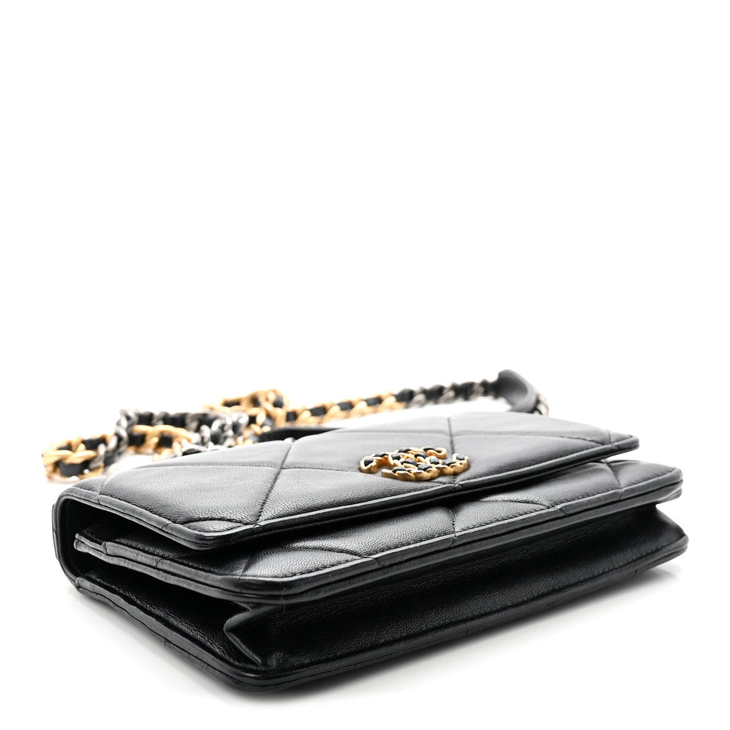 Lambskin Quilted Chanel 19 Wallet On Chain WOC Black