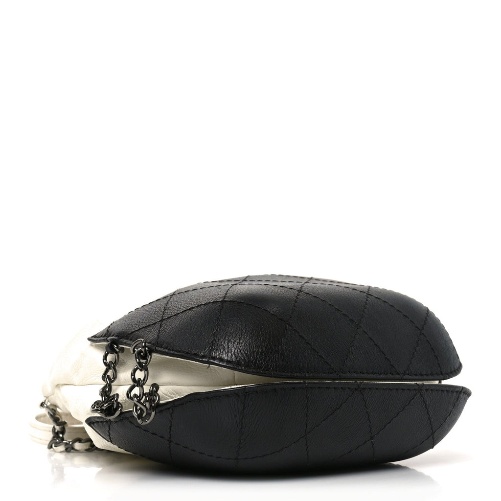 Aged Calfskin Quilted Small Gabrielle Bucket White Black