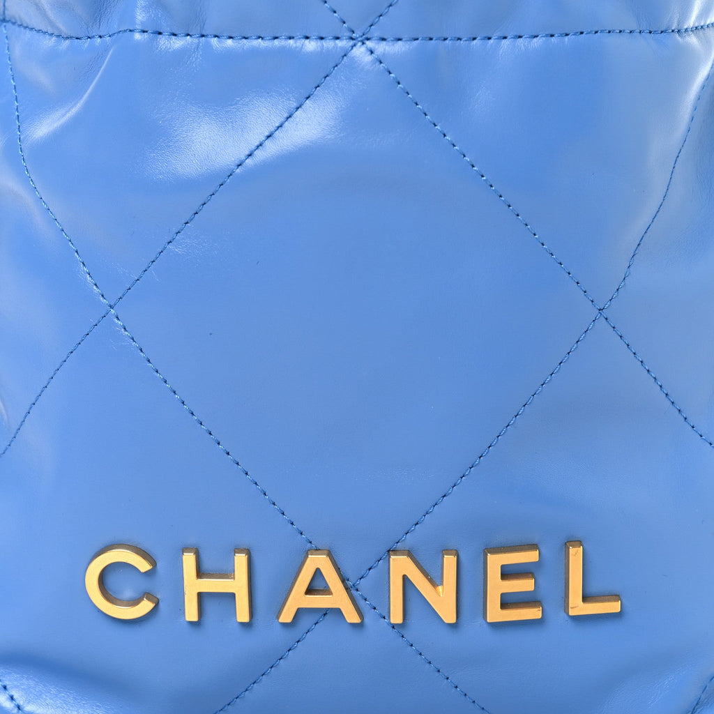 Shiny Calfskin Quilted Mini Chanel 22 Blue