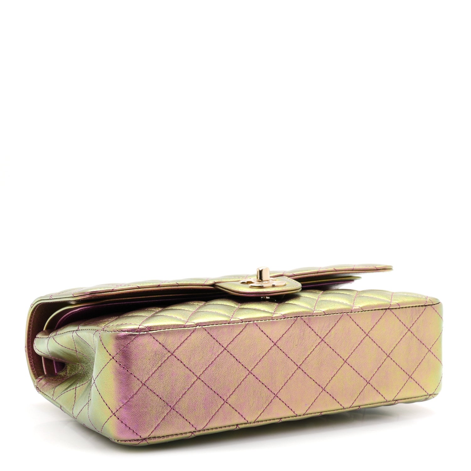 Iridescent Lambskin Quilted Medium Double Flap Purple