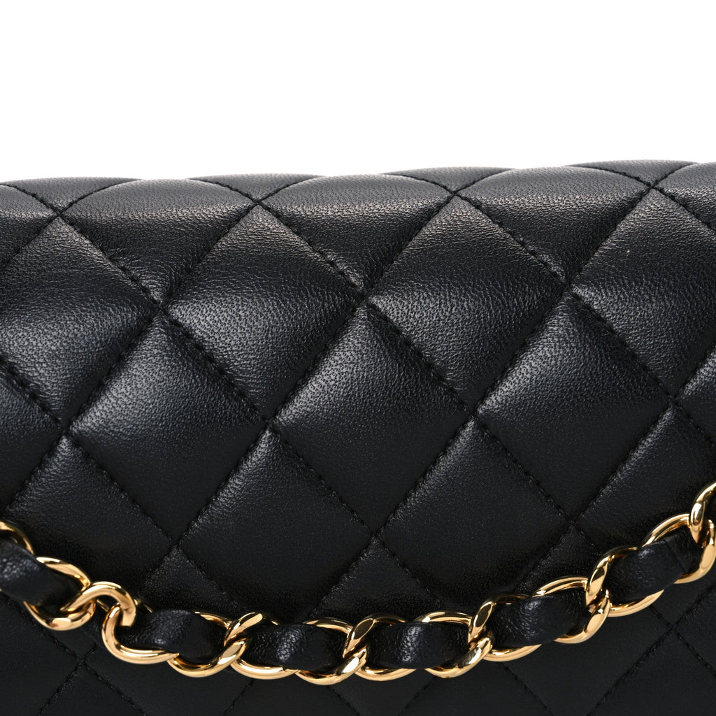 Lambskin Quilted Small Double Flap Black