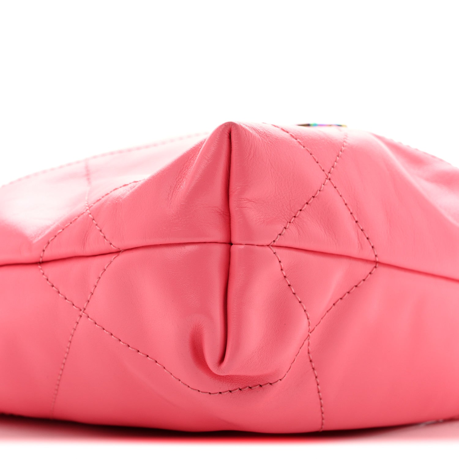 Shiny Calfskin Quilted Rainbow Metal Mini Chanel 22 Coral Pink