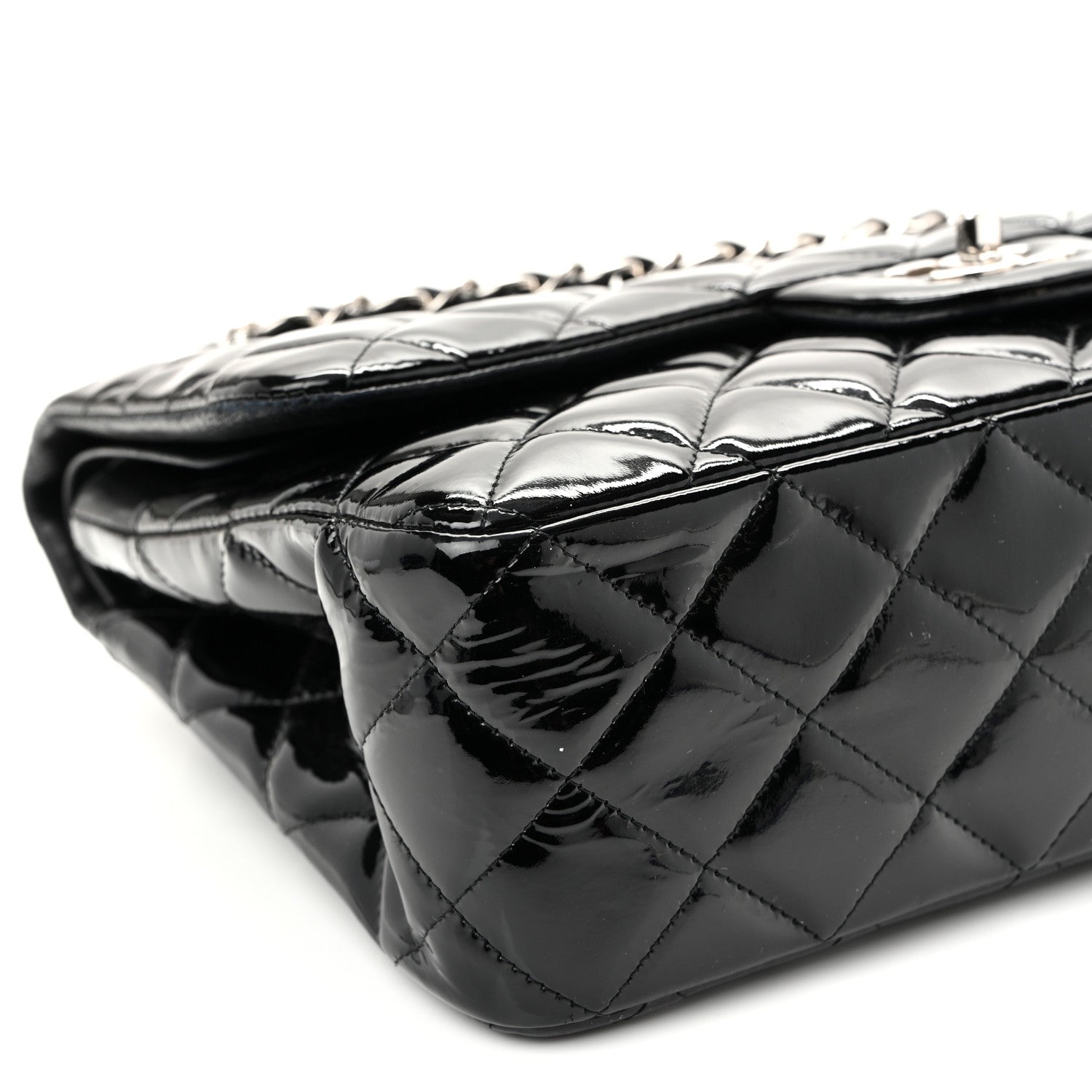 Patent Quilted Jumbo Double Flap Black