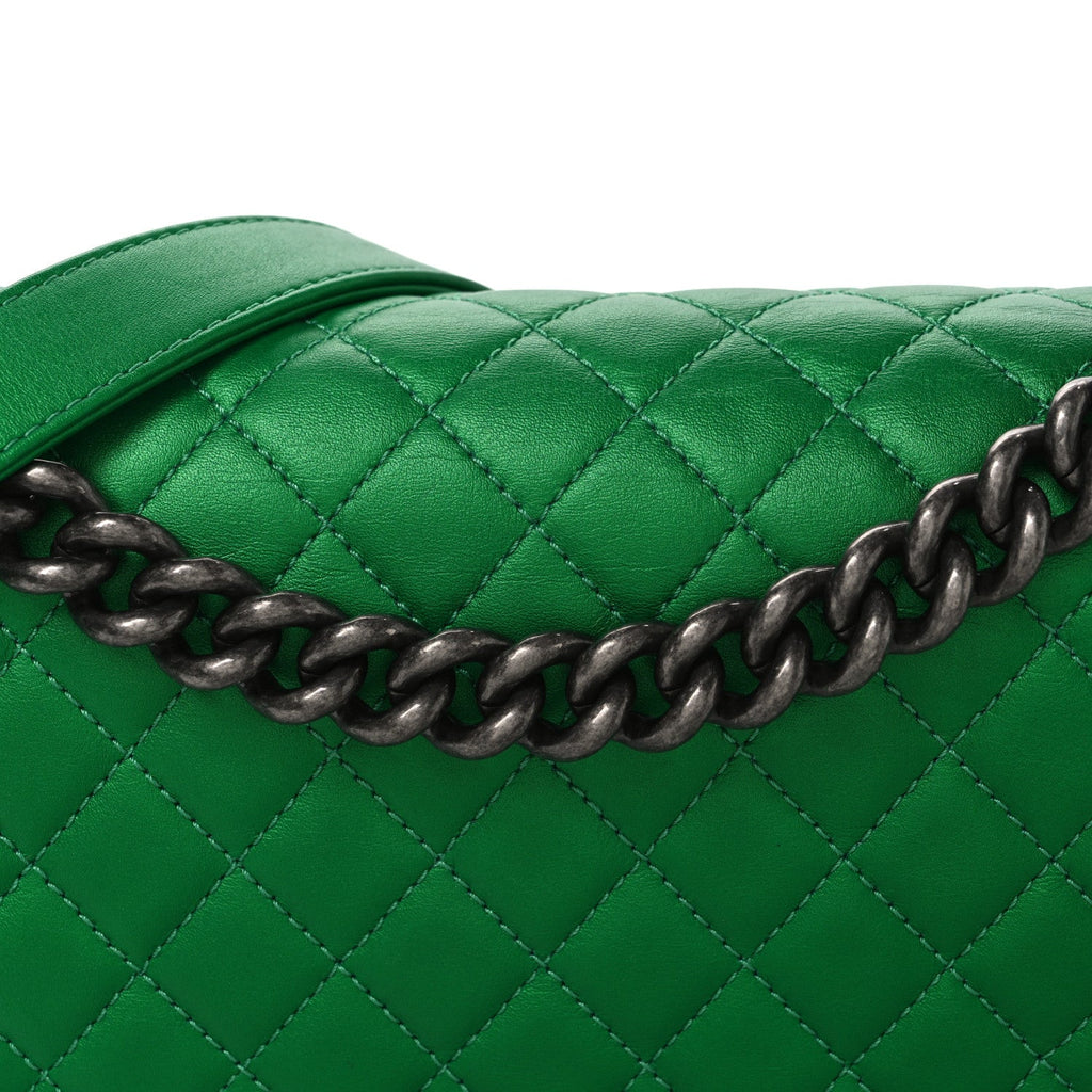 Metallic Calfskin Quilted Medium Boy Flap Green
