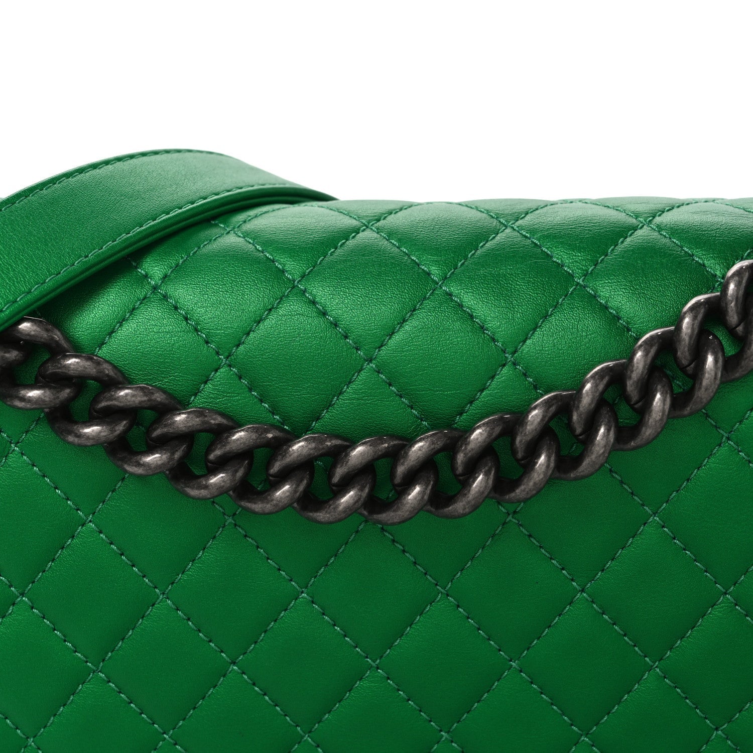 Metallic Calfskin Quilted Medium Boy Flap Green