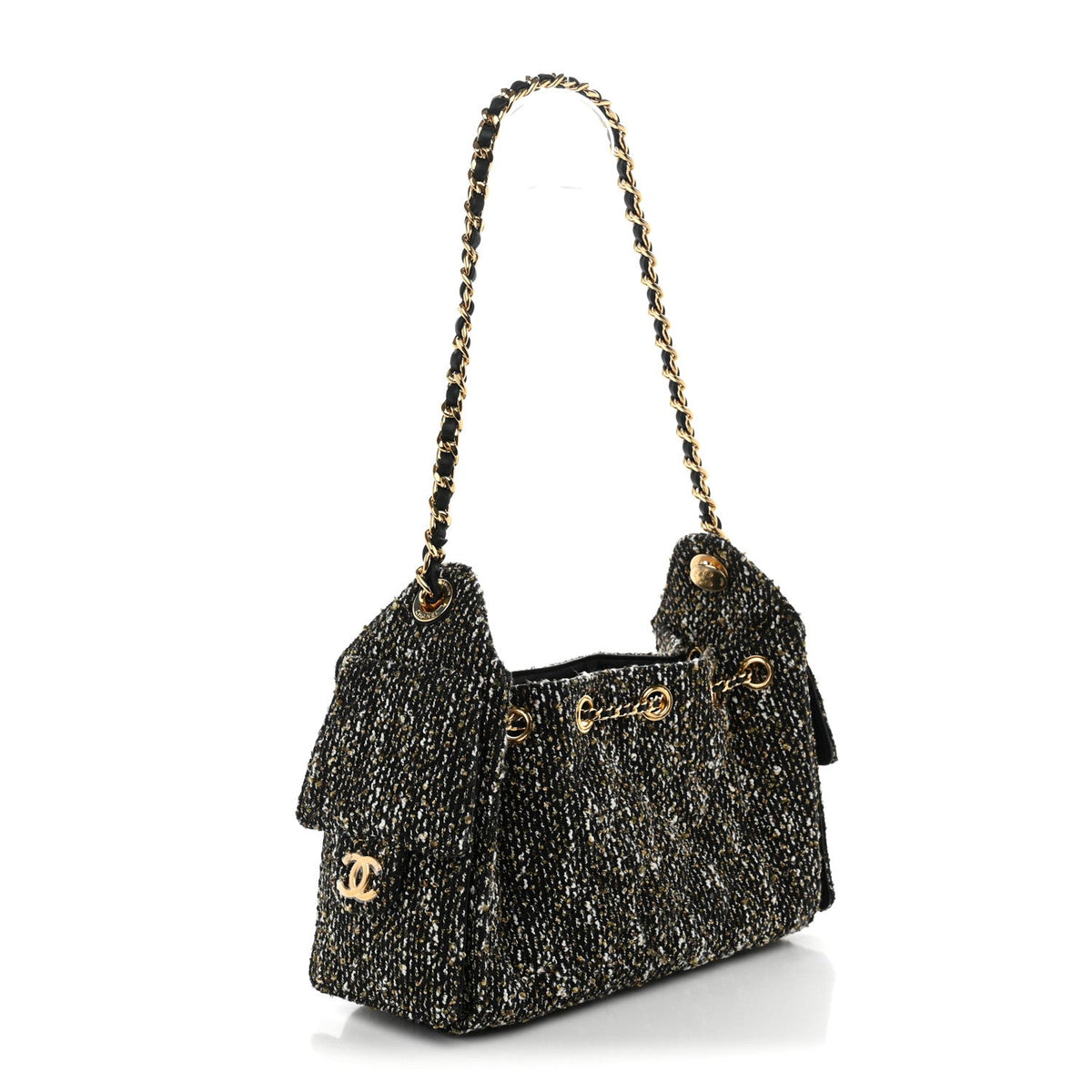 Tweed Quilted Mini Chanel 25 Handbag Black Ivory