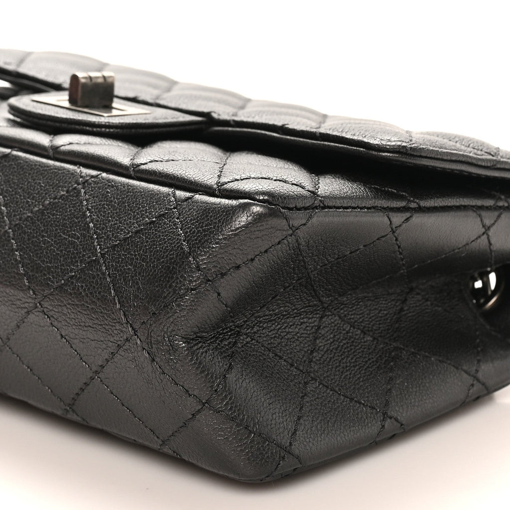 Metallic Sheepskin Quilted 2.55 Reissue Mini Flap Dark Silver
