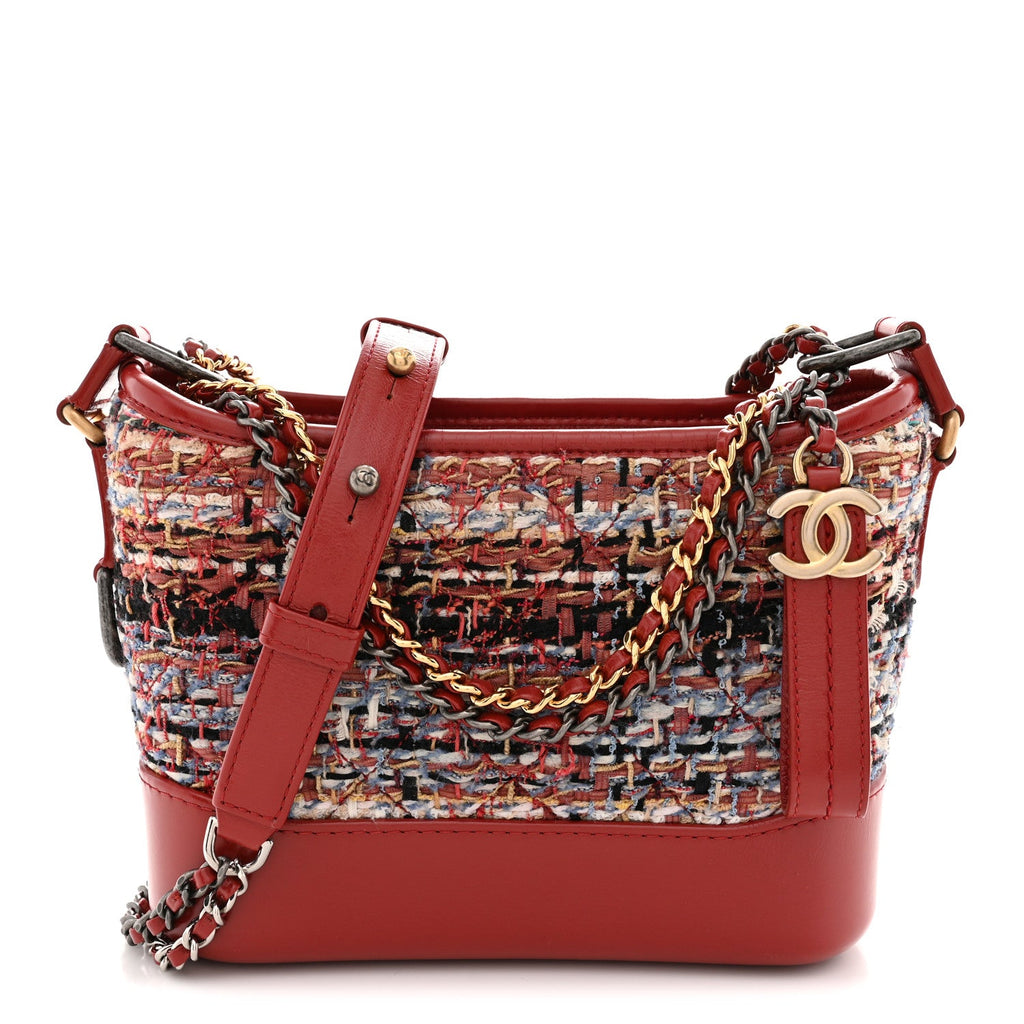 Tweed Calfskin Small Gabrielle Hobo Red