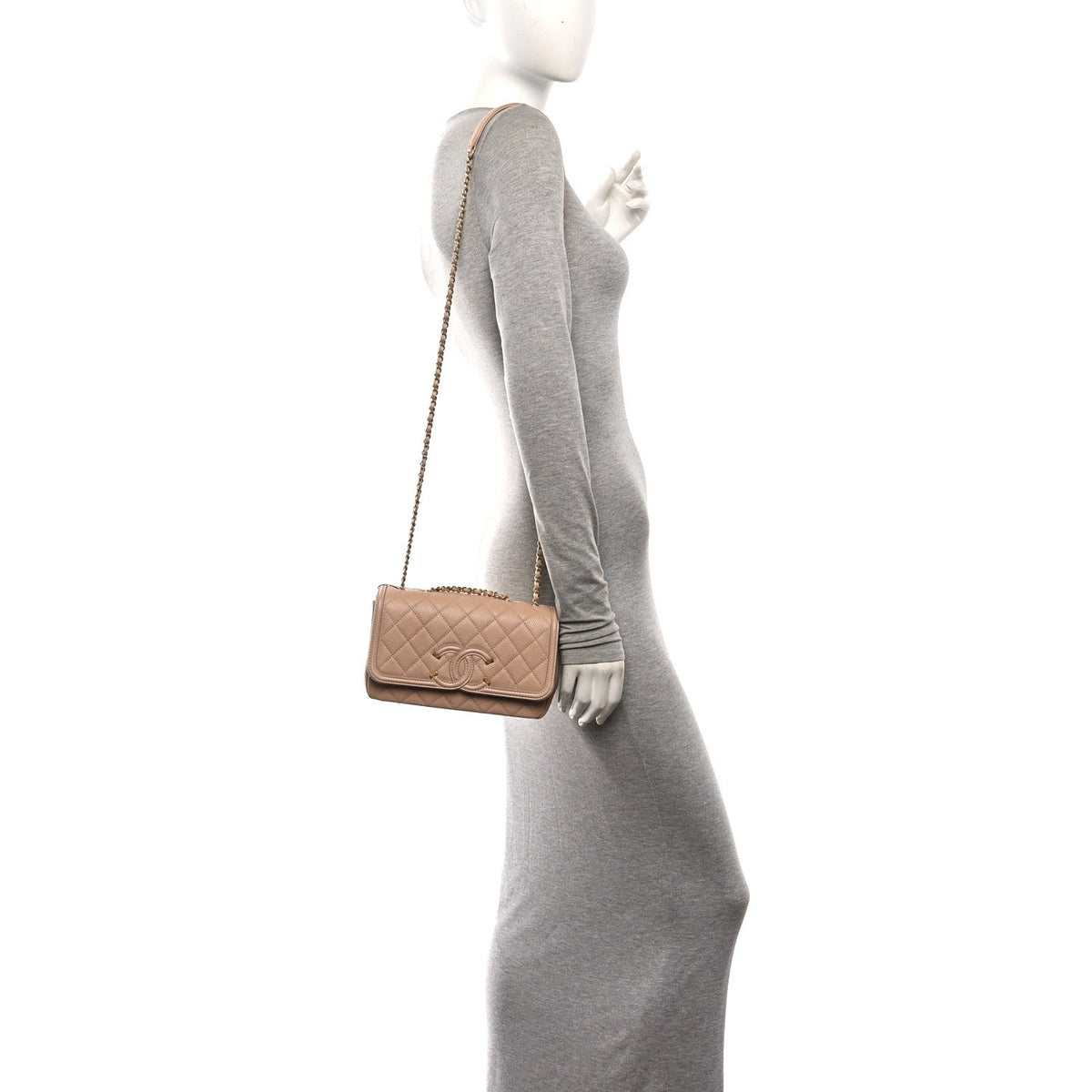 Caviar Quilted Small CC Filigree Flap Beige
